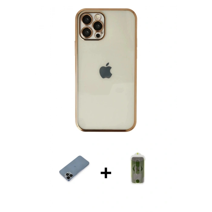 MARSİLYAN™- iPhone 12 Pro Max Kılıf Vadi Minimal - Siyah Joko Magic 5D Hayalet Cam + Shine Kamera Lens Koruma Cam - SH