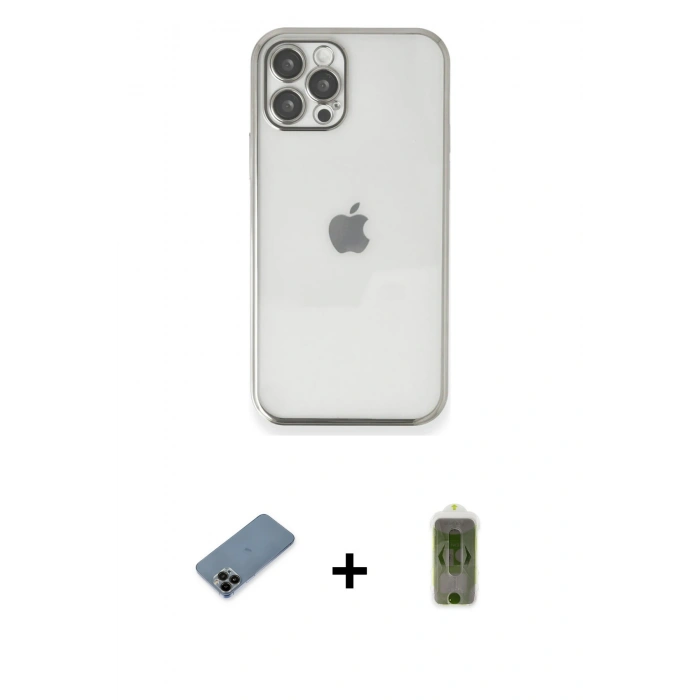 MARSİLYAN™- iPhone 12 Pro Max Kılıf Vadi Minimal - Siyah Joko Magic 5D Hayalet Cam + Shine Kamera Lens Koruma Cam - SH