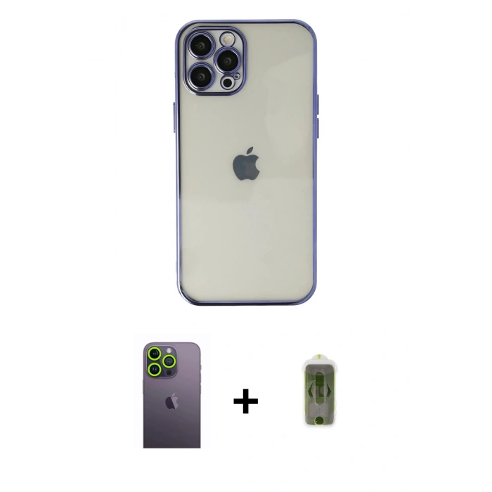 MARSİLYAN™- iPhone 12 Pro Max Kılıf Vadi Minimal - Siyah Joko Magic 5D Hayalet Cam + Neon Fosforlu Kamera Lens - YL