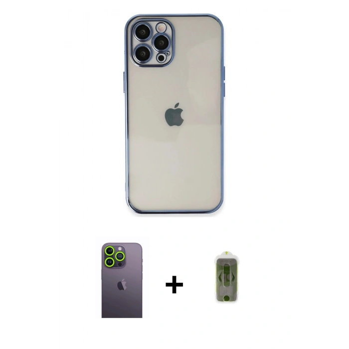 MARSİLYAN™- iPhone 12 Pro Max Kılıf Vadi Minimal - Siyah Joko Magic 5D Hayalet Cam + Neon Fosforlu Kamera Lens - YL