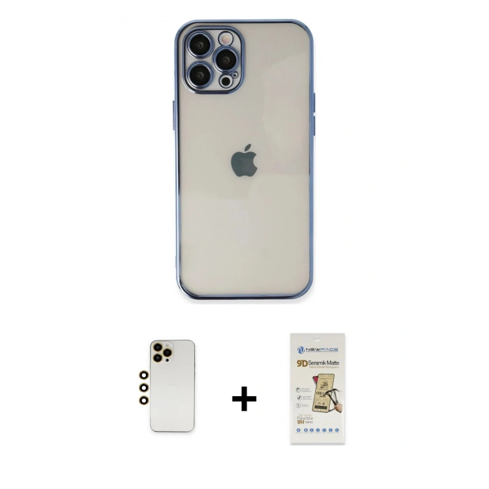 MARSİLYAN™- iPhone 12 Pro Max Kılıf Vadi Minimal - Siyah Mat Seramik Nano Ekran Koruyucu + Shine Kamera Lens - GD