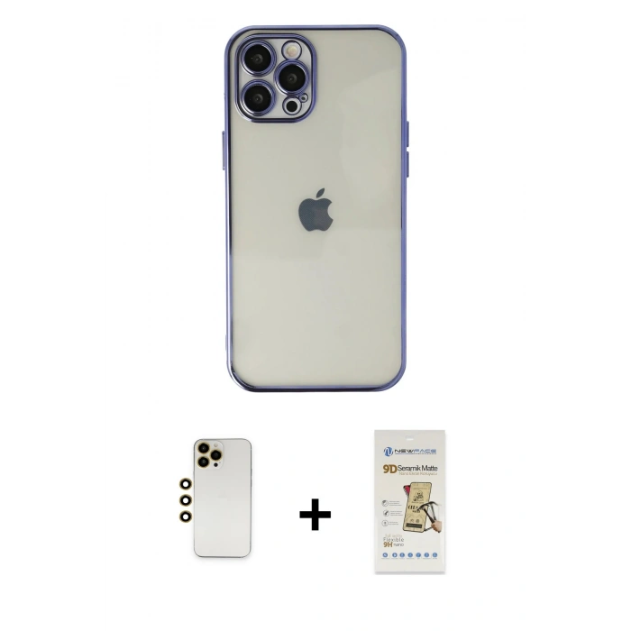 MARSİLYAN™- iPhone 12 Pro Max Kılıf Vadi Minimal - Siyah Mat Seramik Nano Ekran Koruyucu + Shine Kamera Lens - GD