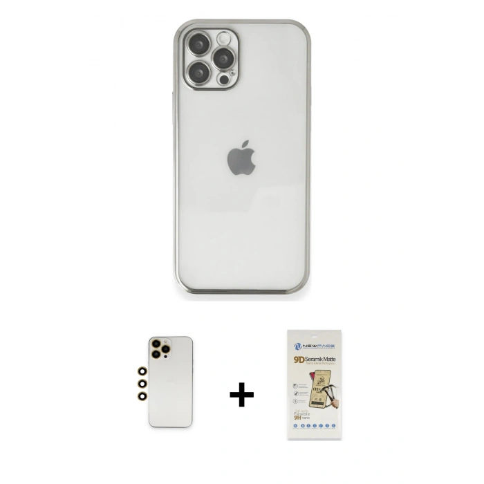 MARSİLYAN™- iPhone 12 Pro Max Kılıf Vadi Minimal - Siyah Mat Seramik Nano Ekran Koruyucu + Shine Kamera Lens - GD