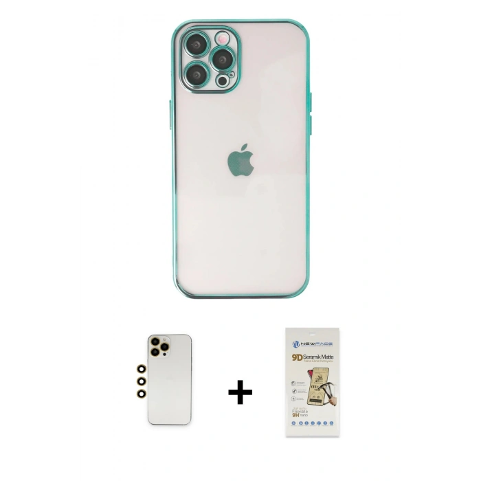 MARSİLYAN™- iPhone 12 Pro Max Kılıf Vadi Minimal - Siyah Mat Seramik Nano Ekran Koruyucu + Shine Kamera Lens - GD