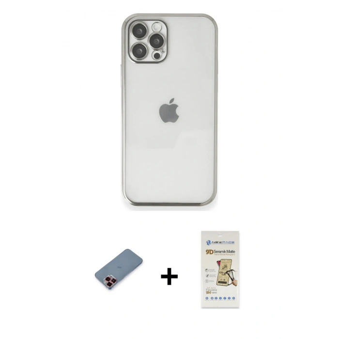 MARSİLYAN™- iPhone 12 Pro Max Kılıf Vadi Minimal - Siyah Mat Seramik Nano Ekran Koruyucu + Metal Kamera Lens Koruma Cam - KI