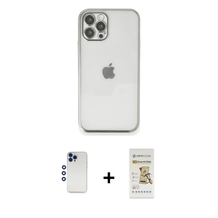 MARSİLYAN™- iPhone 12 Pro Max Kılıf Vadi Minimal - Siyah Mat Seramik Nano Ekran Koruyucu + Shine Kamera Lens - LT