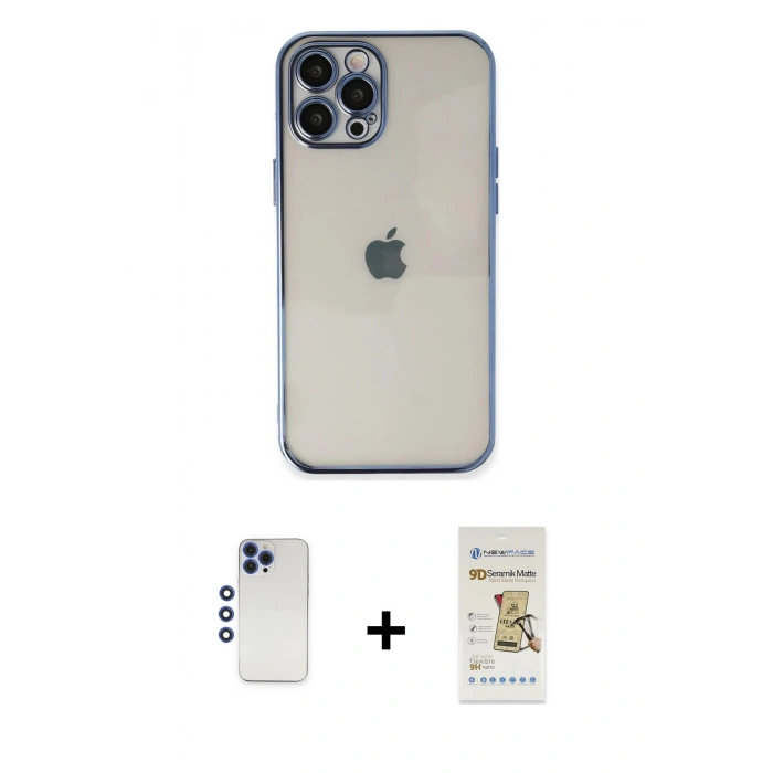 MARSİLYAN™- iPhone 12 Pro Max Kılıf Vadi Minimal - Siyah Mat Seramik Nano Ekran Koruyucu + Shine Kamera Lens - LT