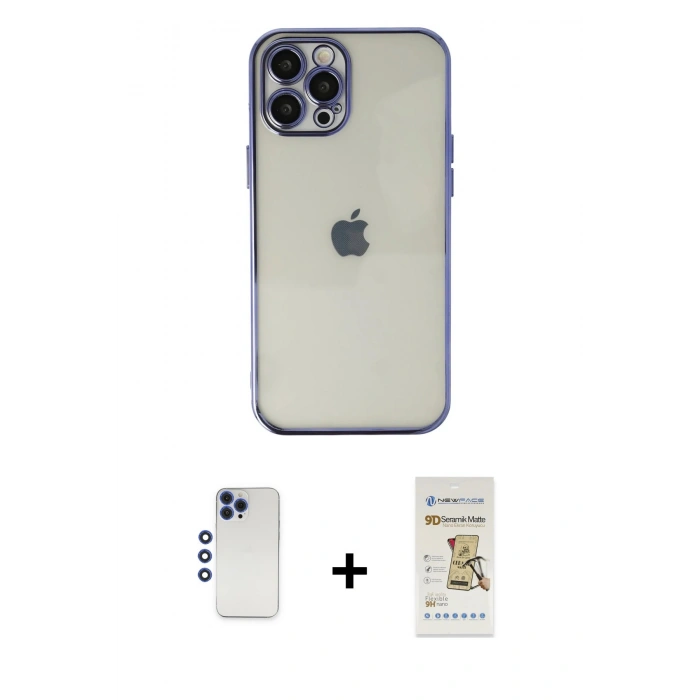 MARSİLYAN™- iPhone 12 Pro Max Kılıf Vadi Minimal - Siyah Mat Seramik Nano Ekran Koruyucu + Shine Kamera Lens - LT
