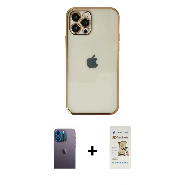 MARSİLYAN™- iPhone 12 Pro Max Kılıf Vadi Minimal - Siyah Mat Seramik Nano Ekran Koruyucu + Neon Fosforlu Kamera Lens - MI