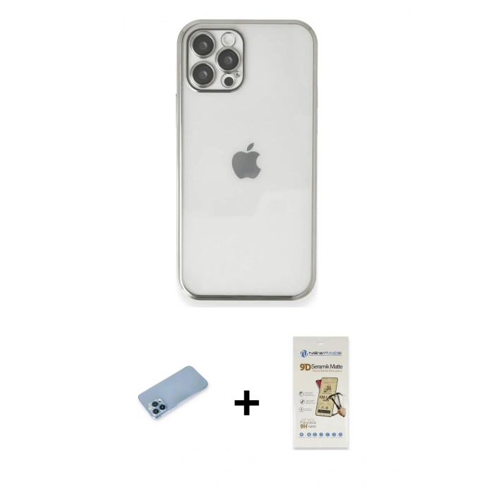 MARSİLYAN™- iPhone 12 Pro Max Kılıf Vadi Minimal - Siyah Mat Seramik Nano Ekran Koruyucu + Shine Kamera Lens Koruma Cam - MI