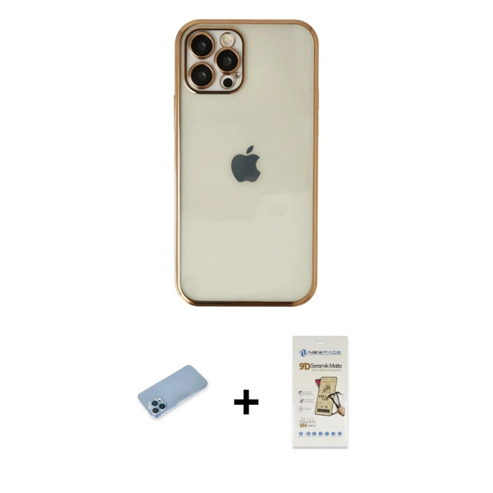 MARSİLYAN™- iPhone 12 Pro Max Kılıf Vadi Minimal - Siyah Mat Seramik Nano Ekran Koruyucu + Shine Kamera Lens Koruma Cam - MI