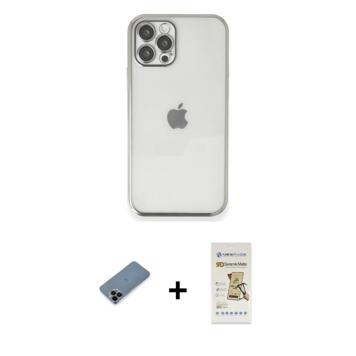 MARSİLYAN™- iPhone 12 Pro Max Kılıf Vadi Minimal - Siyah Mat Seramik Nano Ekran Koruyucu + Shine Kamera Lens Koruma Cam - SH