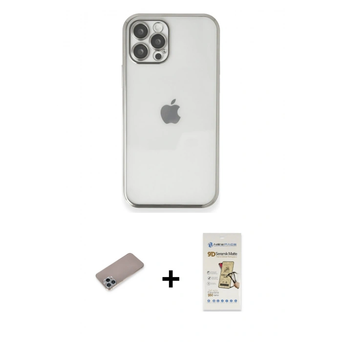 MARSİLYAN™- iPhone 12 Pro Max Kılıf Vadi Minimal - Siyah Mat Seramik Nano Ekran Koruyucu + Shine Kamera Lens Koruma Cam - SABE