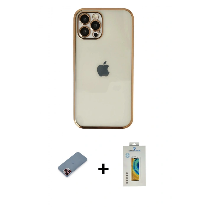 MARSİLYAN™- iPhone 12 Pro Max Kılıf Vadi Minimal - Siyah Polymer Nano Ekran Koruyucu + Metal Kamera Lens Koruma Cam - KI