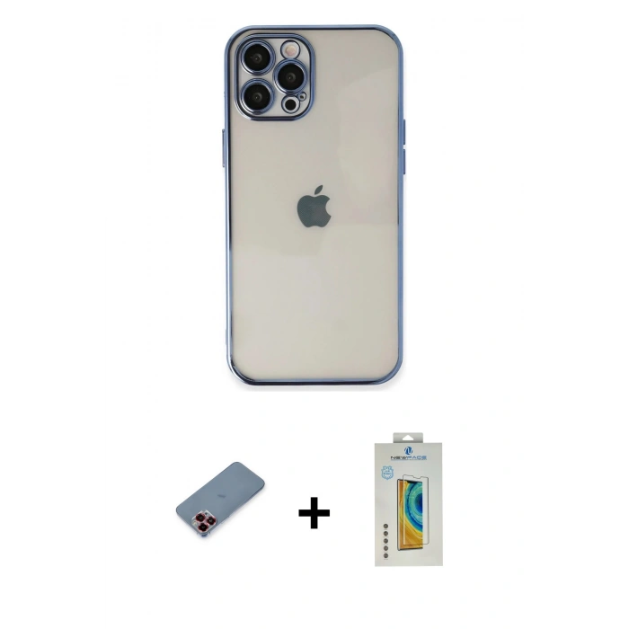 MARSİLYAN™- iPhone 12 Pro Max Kılıf Vadi Minimal - Siyah Polymer Nano Ekran Koruyucu + Metal Kamera Lens Koruma Cam - KI