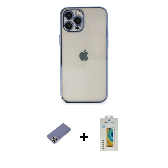 MARSİLYAN™- iPhone 12 Pro Max Kılıf Vadi Minimal - Siyah Polymer Nano Ekran Koruyucu + Metal Kamera Lens Koruma Cam - GD