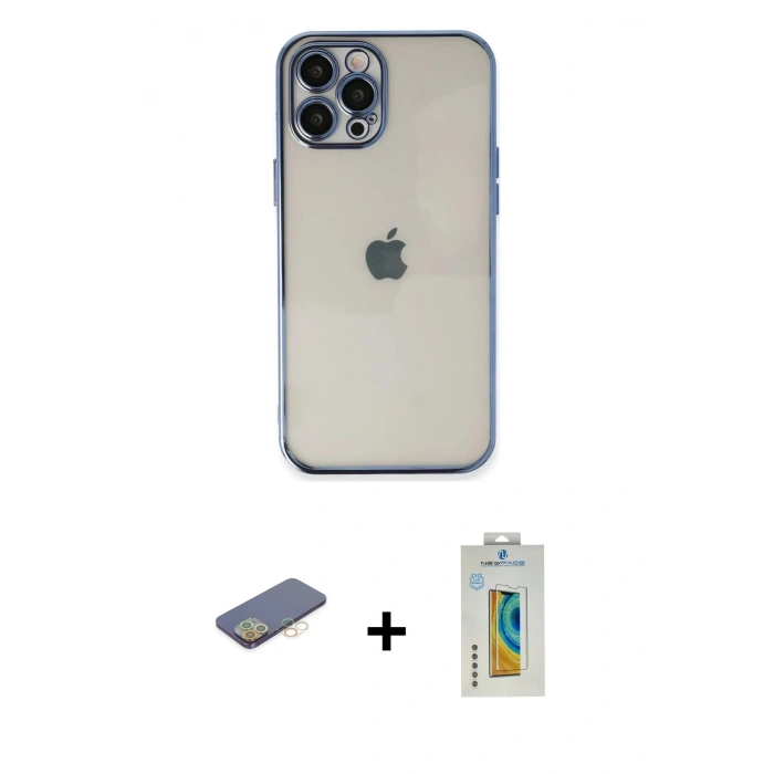 MARSİLYAN™- iPhone 12 Pro Max Kılıf Vadi Minimal - Siyah Polymer Nano Ekran Koruyucu + Renkli Kamera Lens Koruma Cam - SI
