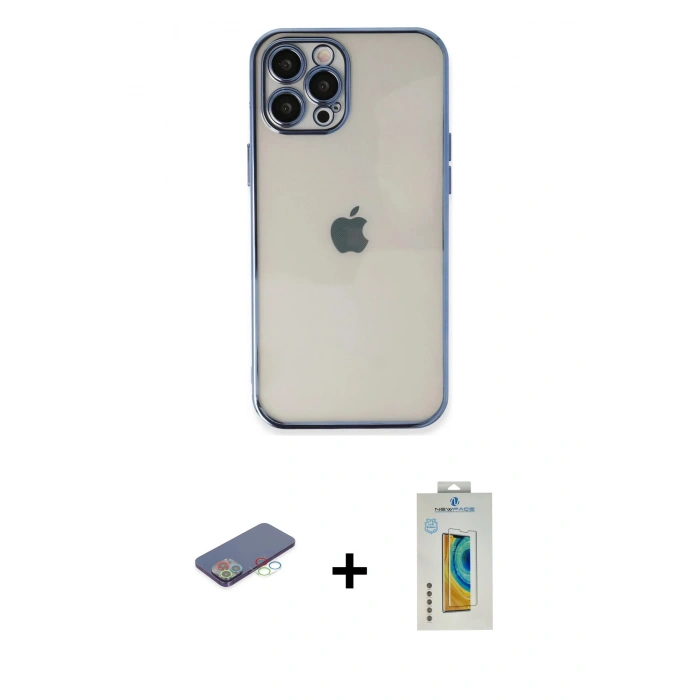 MARSİLYAN™- iPhone 12 Pro Max Kılıf Vadi Minimal - Siyah Polymer Nano Ekran Koruyucu + Renkli Kamera Lens Koruma Cam - MI