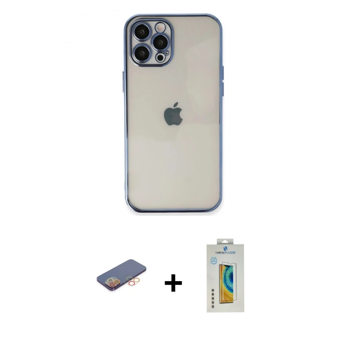 MARSİLYAN™- iPhone 12 Pro Max Kılıf Vadi Minimal - Siyah Polymer Nano Ekran Koruyucu + Renkli Kamera Lens Koruma Cam - TU