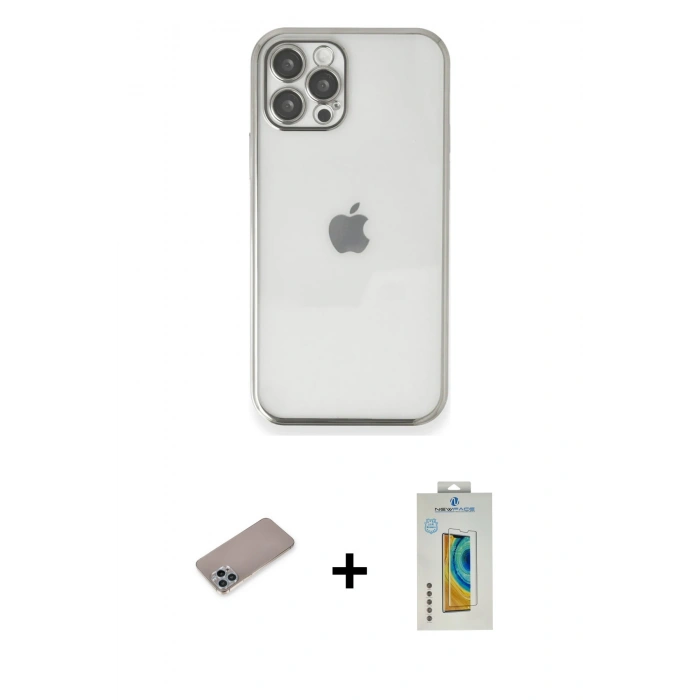 MARSİLYAN™- iPhone 12 Pro Max Kılıf Vadi Minimal - Siyah Polymer Nano Ekran Koruyucu + Shine Kamera Lens Koruma Cam - SABE