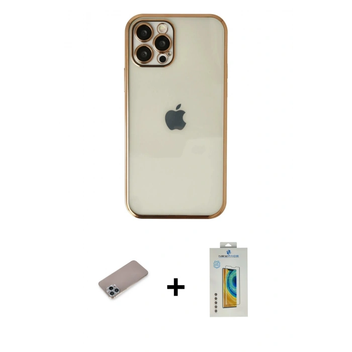 MARSİLYAN™- iPhone 12 Pro Max Kılıf Vadi Minimal - Siyah Polymer Nano Ekran Koruyucu + Shine Kamera Lens Koruma Cam - SABE