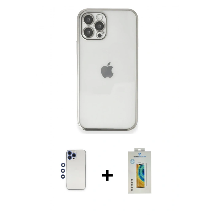 MARSİLYAN™- iPhone 12 Pro Max Kılıf Vadi Minimal - Siyah Polymer Nano Ekran Koruyucu + Shine Kamera Lens - LT