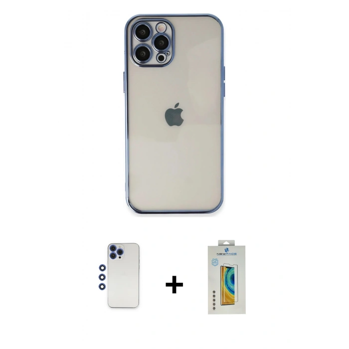 MARSİLYAN™- iPhone 12 Pro Max Kılıf Vadi Minimal - Siyah Polymer Nano Ekran Koruyucu + Shine Kamera Lens - LT