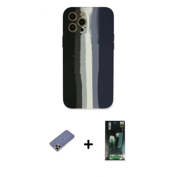 MARSİLYAN™- iPhone 12 Pro Max Kılıf Yadigar Çizgi - Şeffaf 360 Full Body Arka Koruyucu + Metal Kamera Lens Koruma Cam - GD