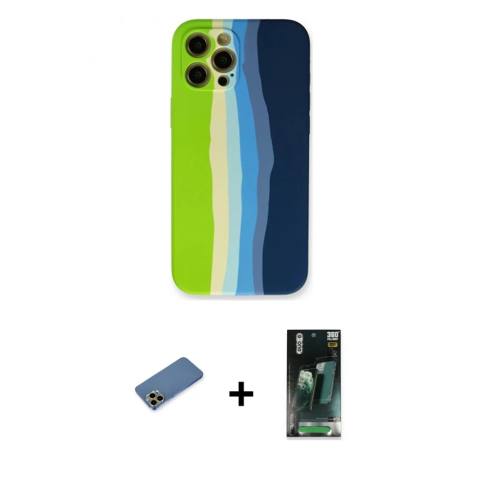MARSİLYAN™- iPhone 12 Pro Max Kılıf Yadigar Çizgi - Şeffaf 360 Full Body Arka Koruyucu + Shine Kamera Lens Koruma Cam - GD