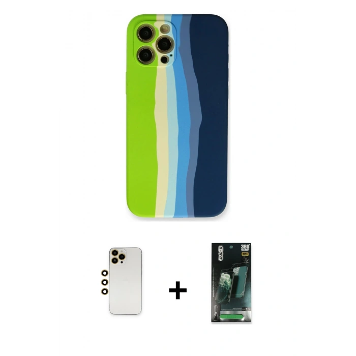 MARSİLYAN™- iPhone 12 Pro Max Kılıf Yadigar Çizgi - Şeffaf 360 Full Body Arka Koruyucu + Shine Kamera Lens - GD