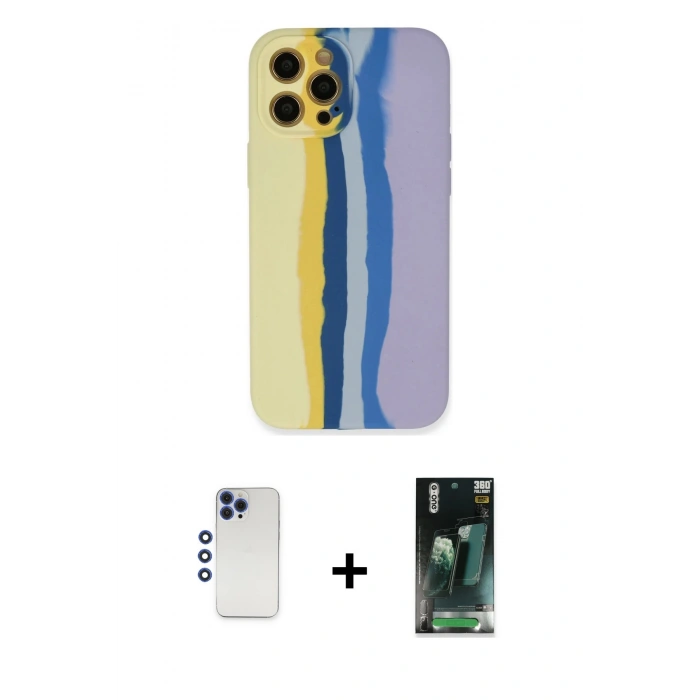 MARSİLYAN™- iPhone 12 Pro Max Kılıf Yadigar Çizgi - Şeffaf 360 Full Body Arka Koruyucu + Shine Kamera Lens - LT