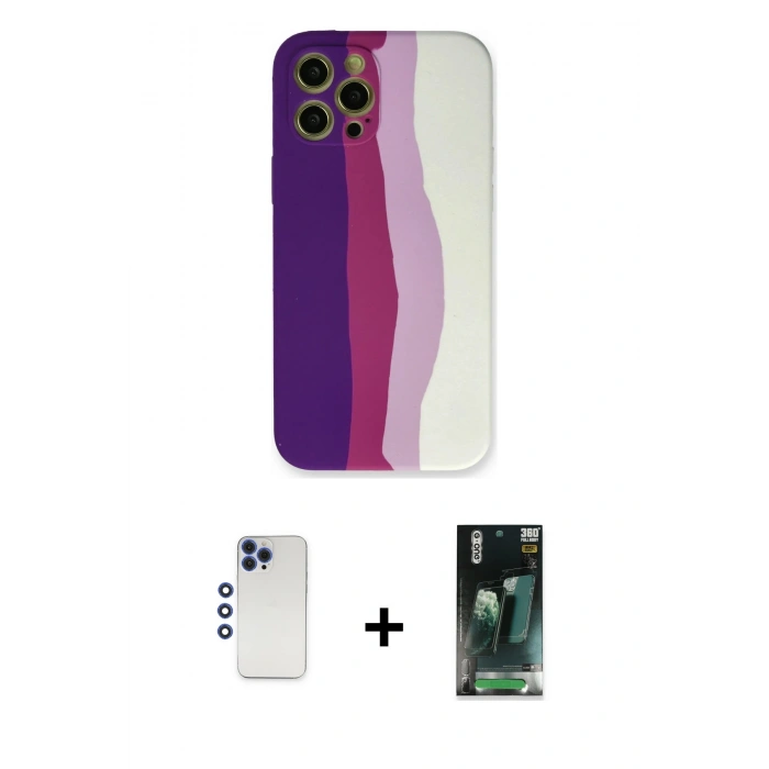 MARSİLYAN™- iPhone 12 Pro Max Kılıf Yadigar Çizgi - Şeffaf 360 Full Body Arka Koruyucu + Shine Kamera Lens - LT