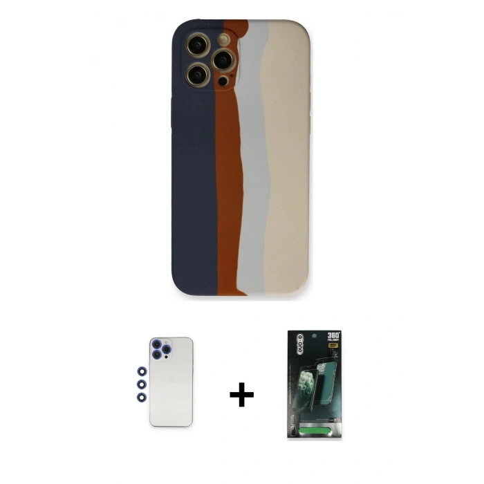 MARSİLYAN™- iPhone 12 Pro Max Kılıf Yadigar Çizgi - Şeffaf 360 Full Body Arka Koruyucu + Shine Kamera Lens - LT