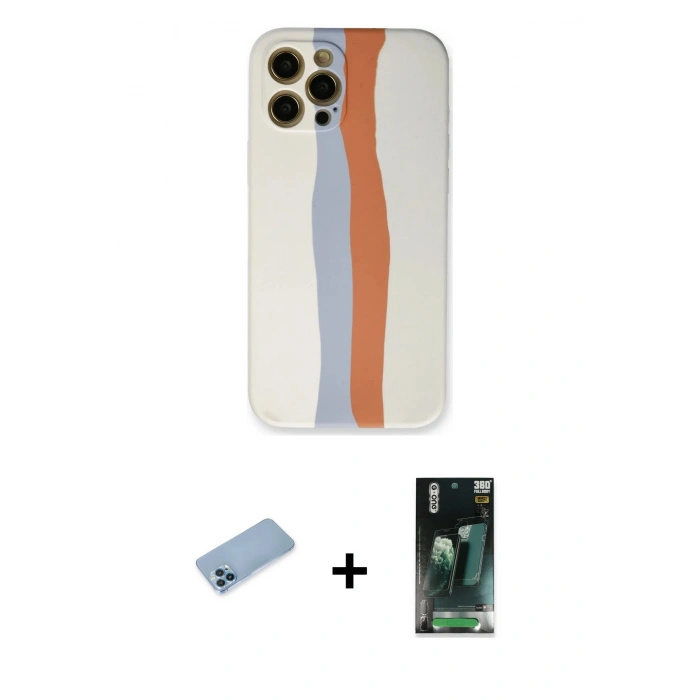 MARSİLYAN™- iPhone 12 Pro Max Kılıf Yadigar Çizgi - Şeffaf 360 Full Body Arka Koruyucu + Mavi Shine Kamera Lens Koruma Cam