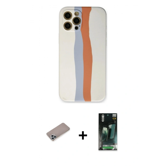 MARSİLYAN™- iPhone 12 Pro Max Kılıf Yadigar Çizgi - Şeffaf 360 Full Body Arka Koruyucu + Shine Kamera Lens Koruma Cam - SABE