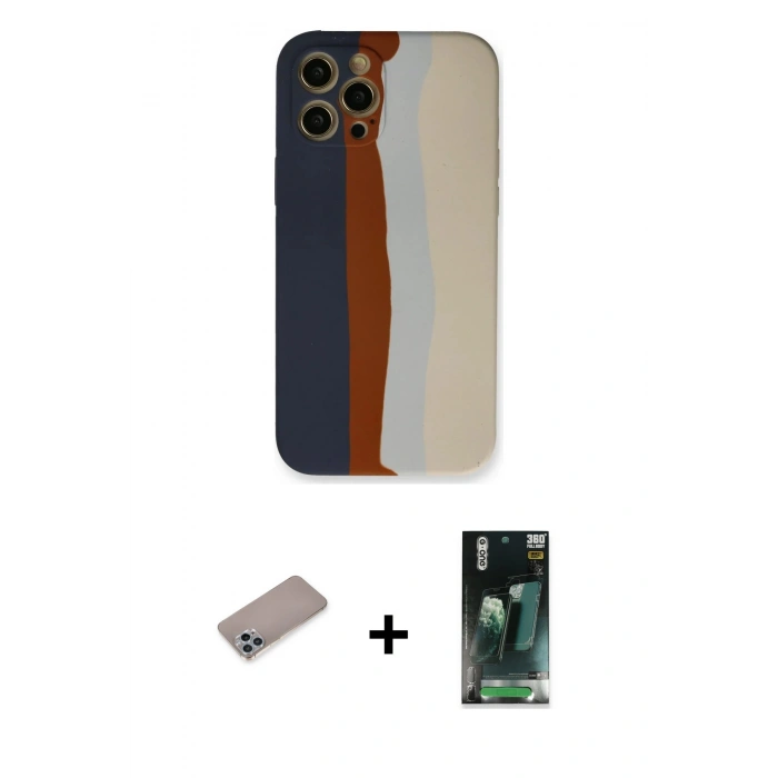 MARSİLYAN™- iPhone 12 Pro Max Kılıf Yadigar Çizgi - Şeffaf 360 Full Body Arka Koruyucu + Shine Kamera Lens Koruma Cam - SABE