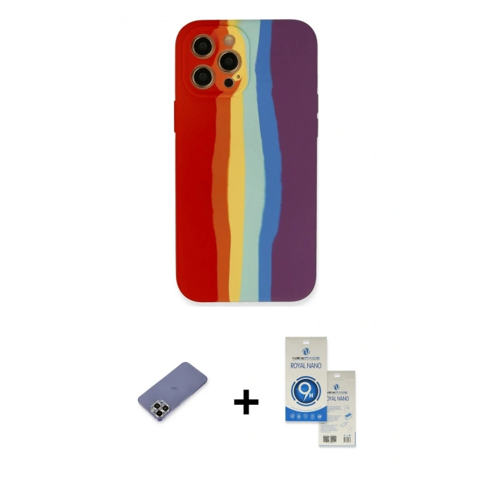 MARSİLYAN™- iPhone 12 Pro Max Kılıf Yadigar Çizgi - Şeffaf Royal Nano Ekran Koruyucu + Metal Kamera Lens Koruma Cam - GD