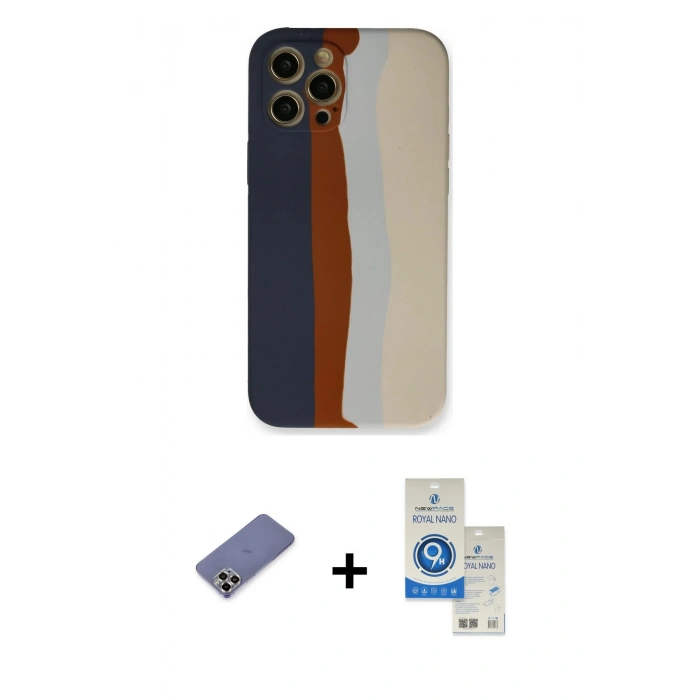 MARSİLYAN™- iPhone 12 Pro Max Kılıf Yadigar Çizgi - Şeffaf Royal Nano Ekran Koruyucu + Metal Kamera Lens Koruma Cam - GD