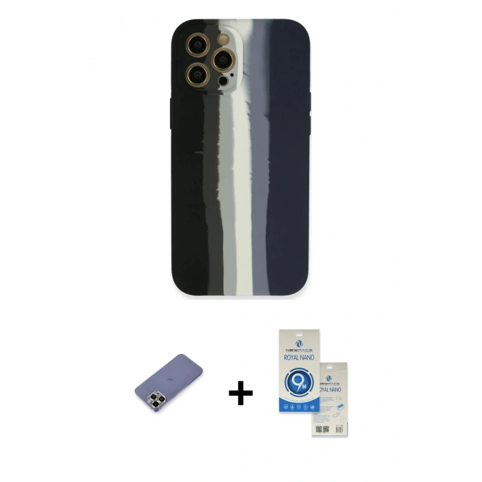 MARSİLYAN™- iPhone 12 Pro Max Kılıf Yadigar Çizgi - Şeffaf Royal Nano Ekran Koruyucu + Metal Kamera Lens Koruma Cam - GD