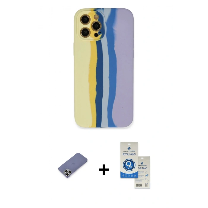 MARSİLYAN™- iPhone 12 Pro Max Kılıf Yadigar Çizgi - Şeffaf Royal Nano Ekran Koruyucu + Metal Kamera Lens Koruma Cam - GD