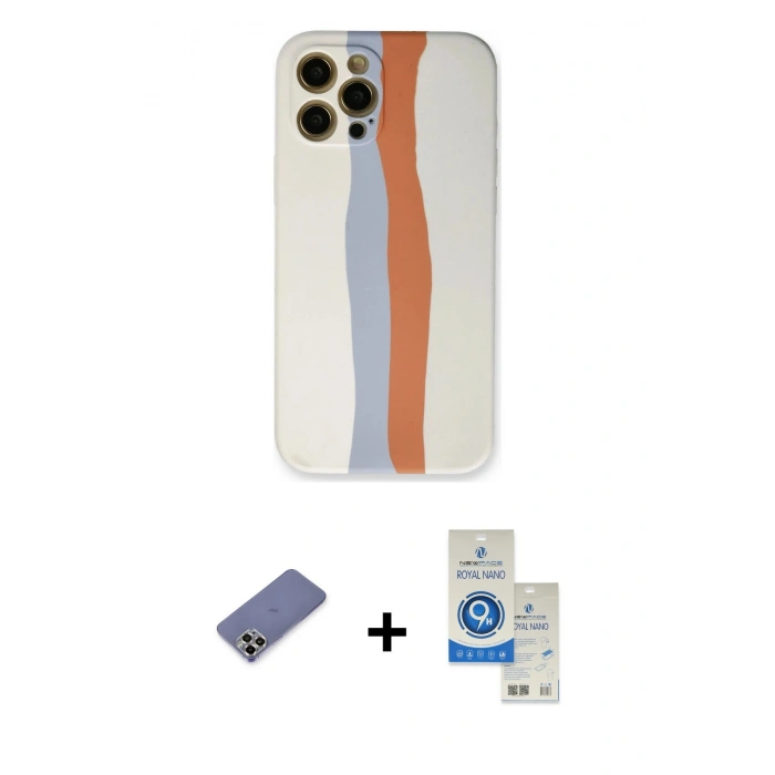 MARSİLYAN™- iPhone 12 Pro Max Kılıf Yadigar Çizgi - Şeffaf Royal Nano Ekran Koruyucu + Metal Kamera Lens Koruma Cam - GD