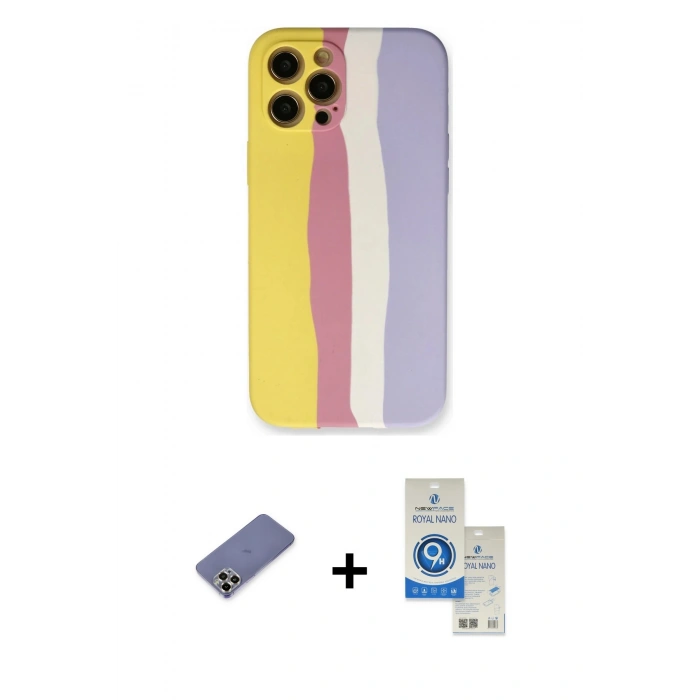 MARSİLYAN™- iPhone 12 Pro Max Kılıf Yadigar Çizgi - Şeffaf Royal Nano Ekran Koruyucu + Metal Kamera Lens Koruma Cam - GD