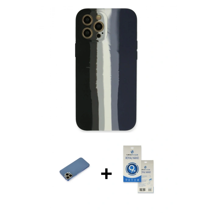 MARSİLYAN™- iPhone 12 Pro Max Kılıf Yadigar Çizgi - Şeffaf Royal Nano Ekran Koruyucu + Shine Kamera Lens Koruma Cam - GD