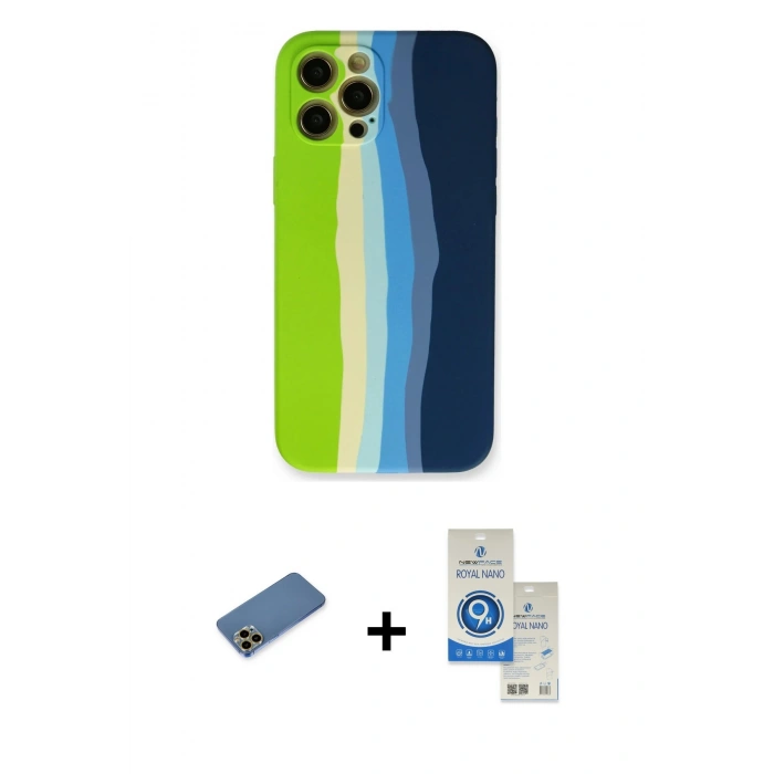 MARSİLYAN™- iPhone 12 Pro Max Kılıf Yadigar Çizgi - Şeffaf Royal Nano Ekran Koruyucu + Shine Kamera Lens Koruma Cam - GD