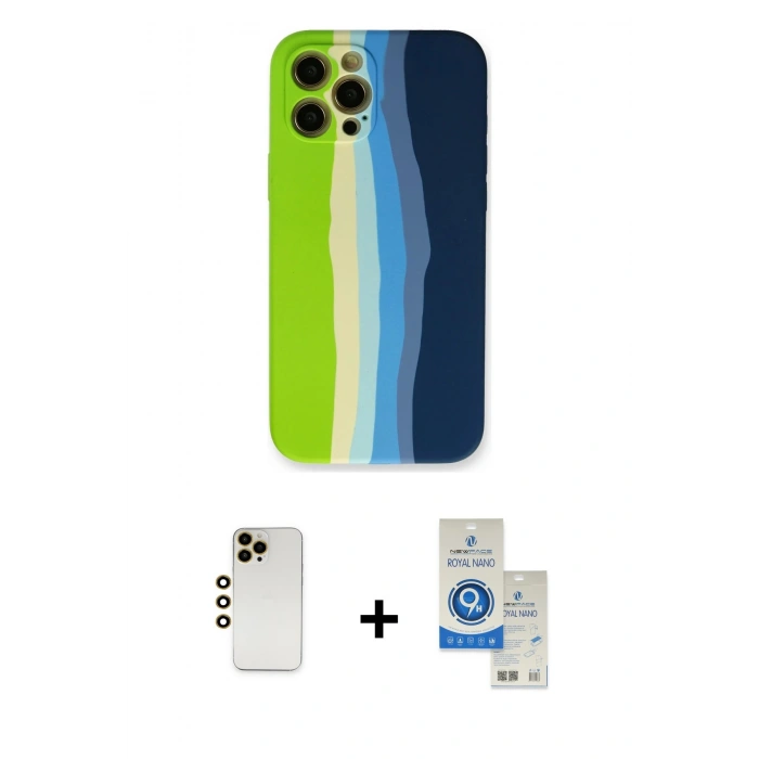 MARSİLYAN™- iPhone 12 Pro Max Kılıf Yadigar Çizgi - Şeffaf Royal Nano Ekran Koruyucu + Gold Shine Kamera Lens