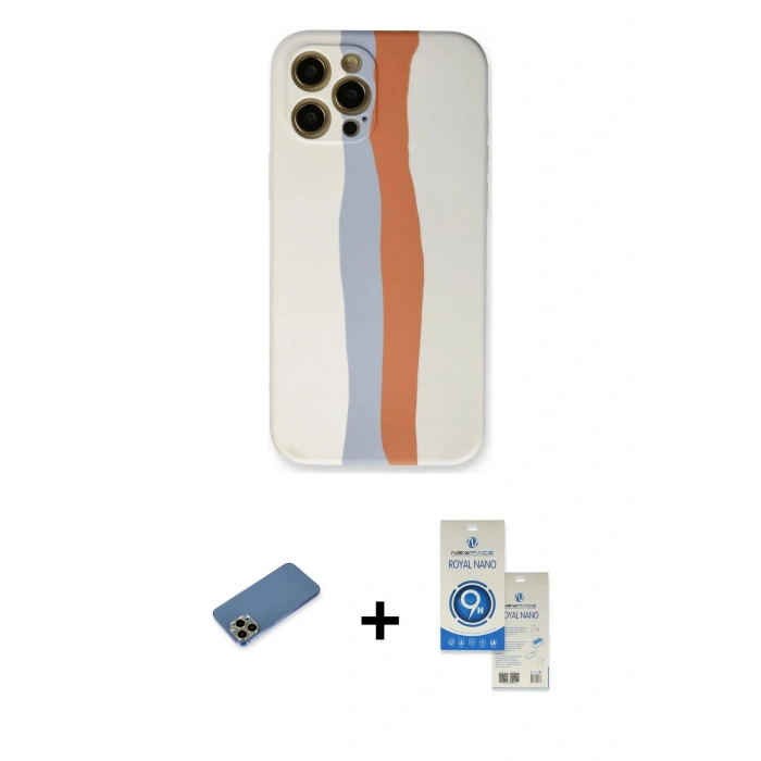 MARSİLYAN™- iPhone 12 Pro Max Kılıf Yadigar Çizgi - Şeffaf Royal Nano Ekran Koruyucu + Shine Kamera Lens Koruma Cam - GD