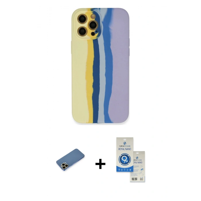 MARSİLYAN™- iPhone 12 Pro Max Kılıf Yadigar Çizgi - Şeffaf Royal Nano Ekran Koruyucu + Shine Kamera Lens Koruma Cam - GD