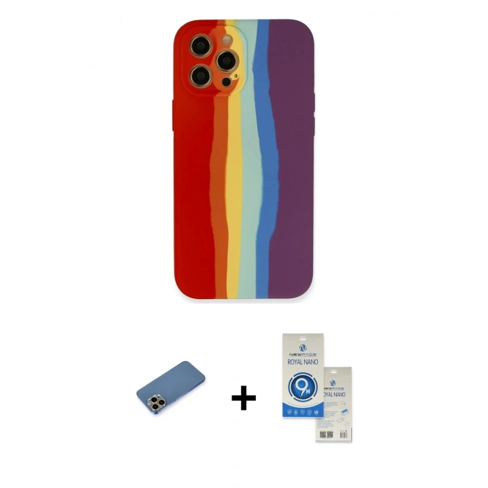 MARSİLYAN™- iPhone 12 Pro Max Kılıf Yadigar Çizgi - Şeffaf Royal Nano Ekran Koruyucu + Shine Kamera Lens Koruma Cam - GD