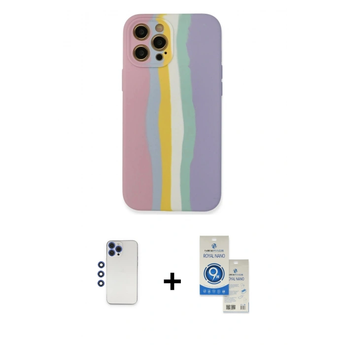MARSİLYAN™- iPhone 12 Pro Max Kılıf Yadigar Çizgi - Şeffaf Royal Nano Ekran Koruyucu + Shine Kamera Lens - LT