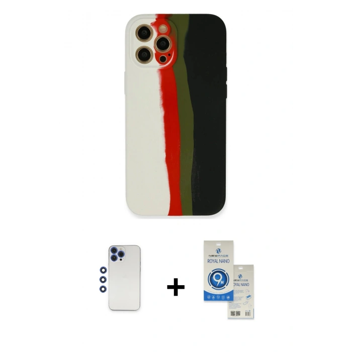 MARSİLYAN™- iPhone 12 Pro Max Kılıf Yadigar Çizgi - Şeffaf Royal Nano Ekran Koruyucu + Shine Kamera Lens - LT